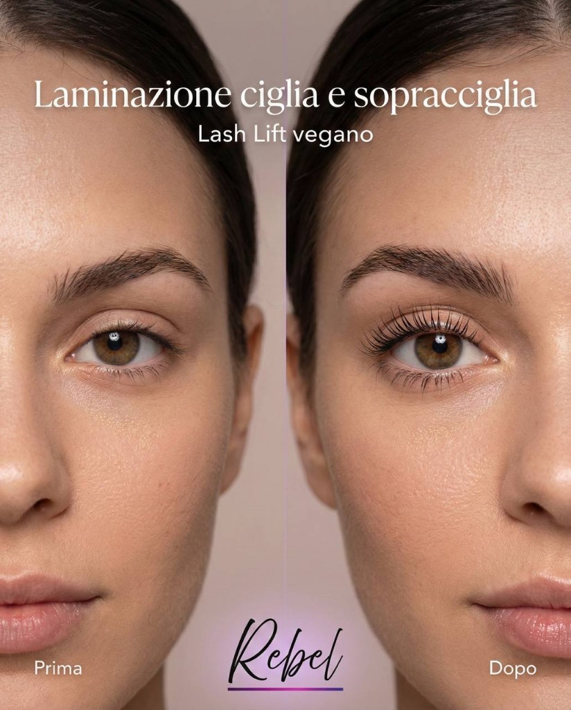 Prima e dopo laminazione ciglia Rebel — risultato naturale e definito