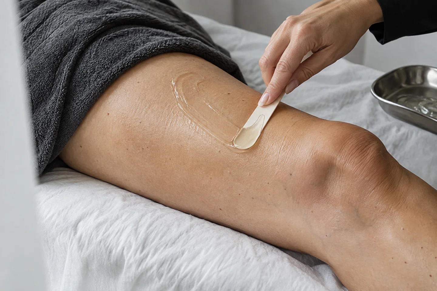 Applicazione di gel cosmetico sulla gamba
