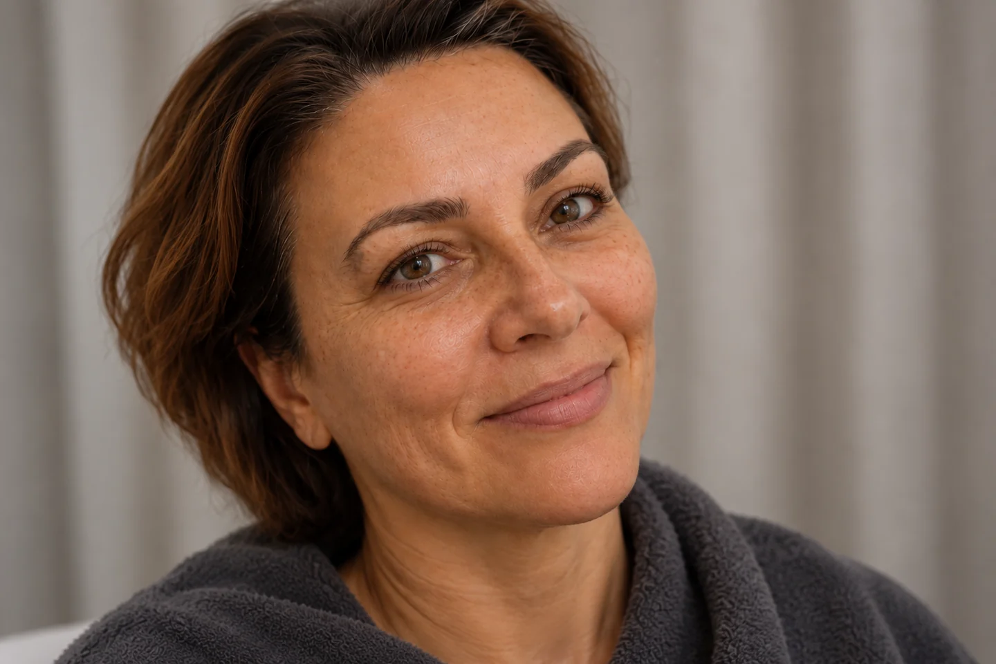 Ritratto ravvicinato di una donna con sorriso naturale