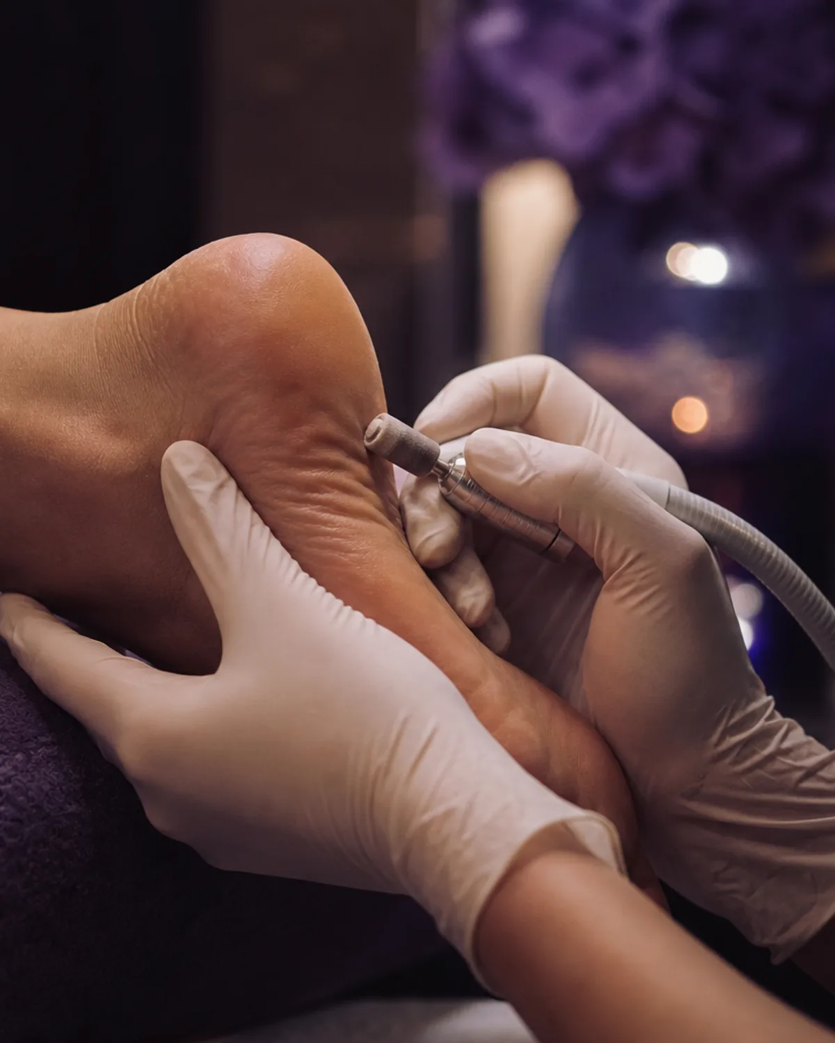 Dettaglio della rifinitura precisa durante il pedicure