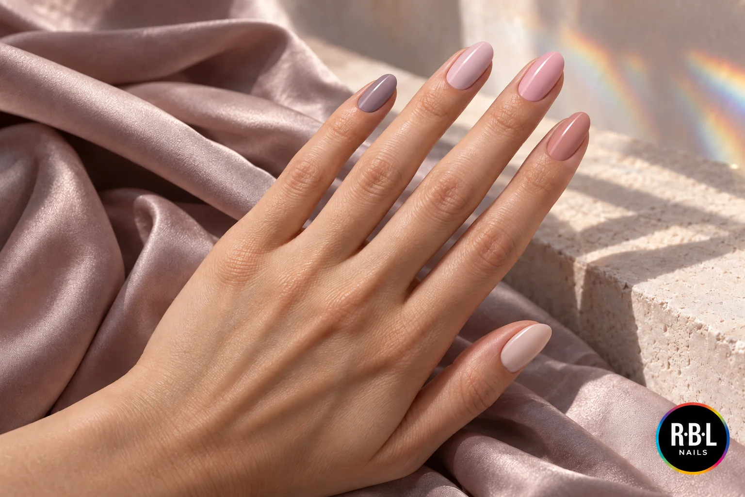 Manicure rosa e nude della collezione ufficiale RBL Nails Rosa in Polvere
